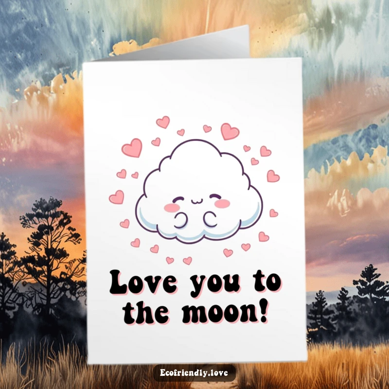 Funny Free Printable Birthday Card featuring a cloud character playfully raining down small, adorable hearts, spreading love.