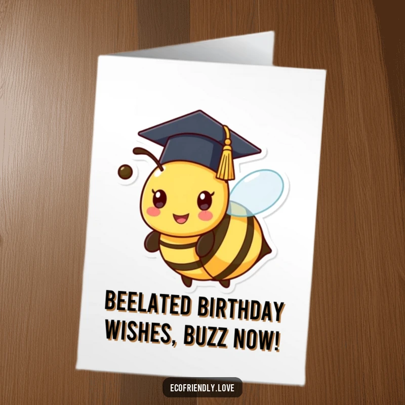 Funny Free Printable Graduation Card: Kawaii Bee in Cap Buzzing Proudly, Perfect DIY Gift.