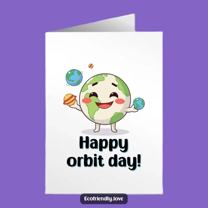 Free Printable Birthday Card: Kawaii Earth Juggling Planets, Funny Space, Downloadable