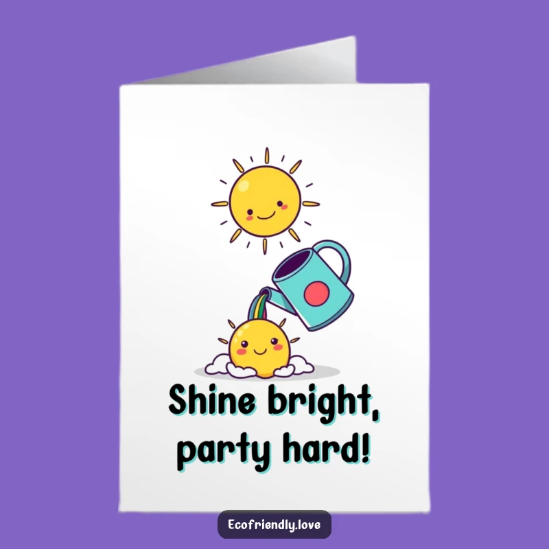 Free Printable Birthday Card: Kawaii Rainbow Watering Can, Funny Sun, Downloadable Gift