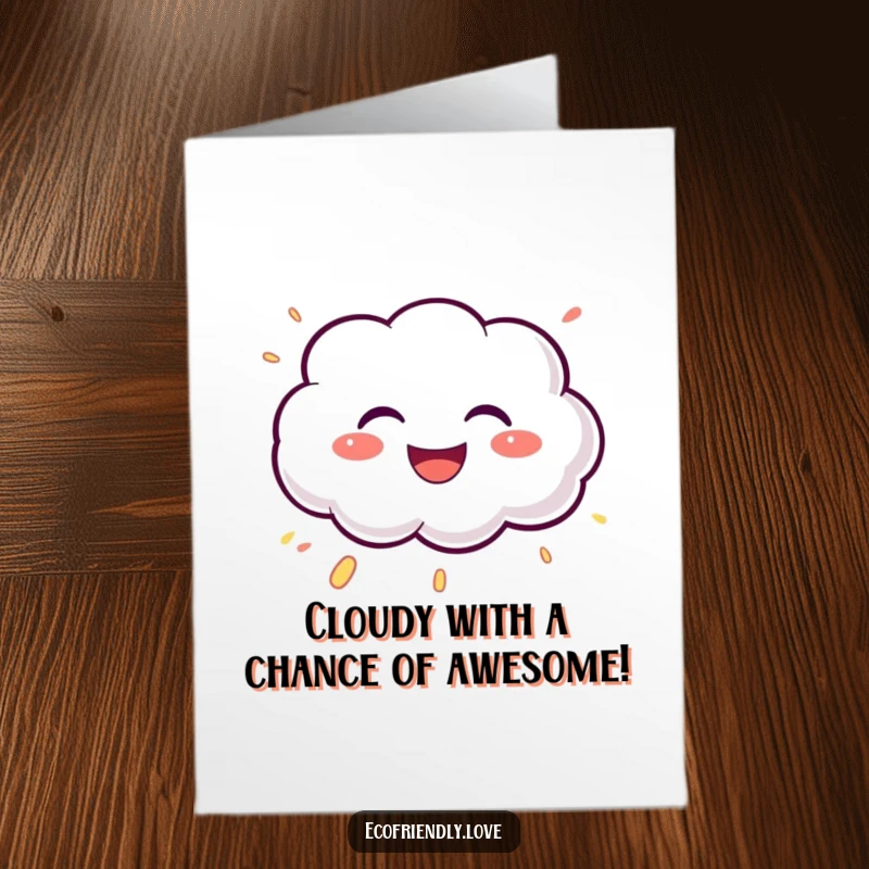 Funny Free Printable Congratulations Card featuring a cheerful cloud character releasing bubbles of laughter.
