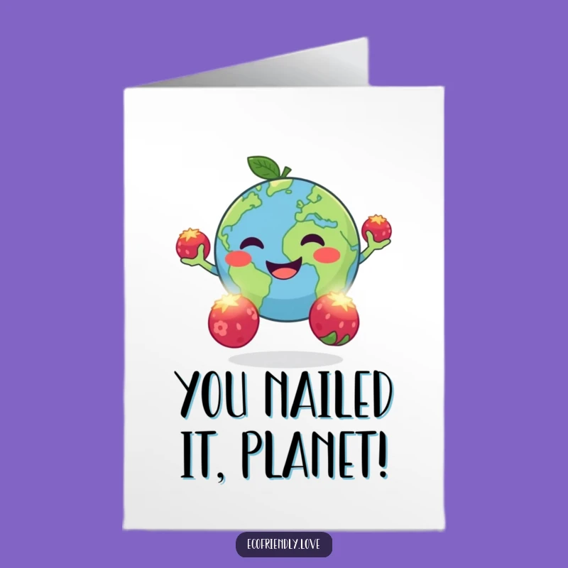 Free Printable Congrats Card: Earth Juggling Berries, Stellar Success, Downloadable Wow!