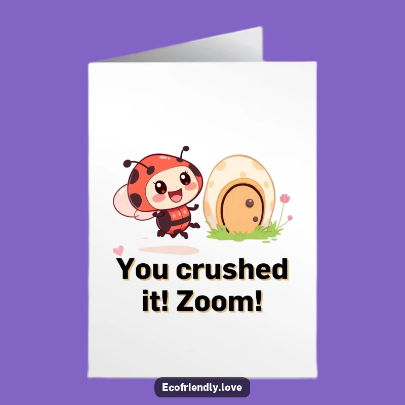 Free Printable Congrats Card: Ladybug's Speedy Success, Happy Mushroom Downloadable