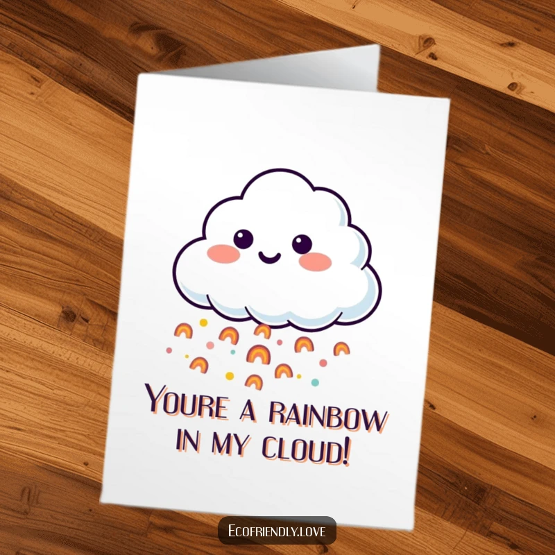 Funny Free Printable Congratulations Card: Smiling cloud character releasing a rainbow downpour, celebrating achievements with whimsy.