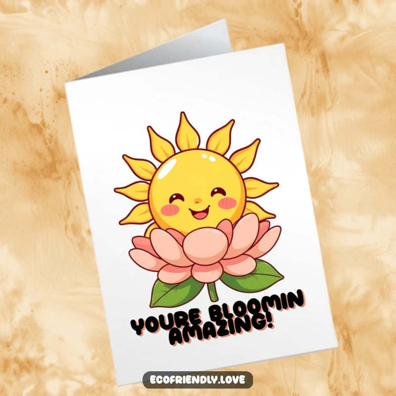 Funny Free Printable Congratulations Card: A smiling sun character beams warmly on a vibrant, blooming flower, signifying success.