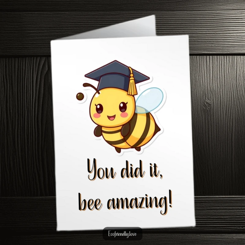 Free Printable Congratulations Card: Kawaii Bee with Graduation Cap, Cheerful DIY Gift Idea.