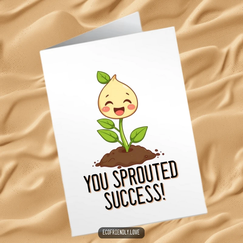 Funny Free Printable Congrats Card: Cute sprout joyfully plants a seed, perfect for celebrating achievements.