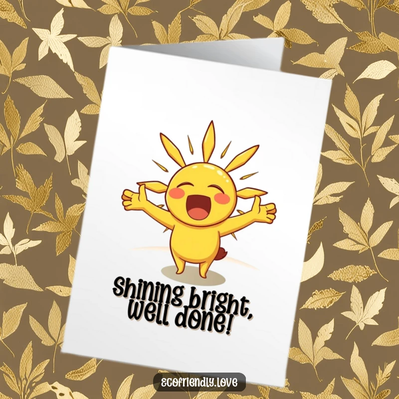 Funny Free Printable Congratulations Card: Cheerful sunshine character stretching its rays like arms in a big yawn, celebrating success.