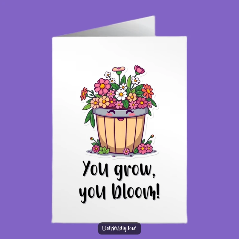 Free Printable Congrats Card: Blooming Bin, Funny Compost Character, Downloadable Gift Joy
