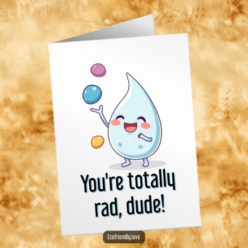 Funny Free Printable Congratulations Card: A smiling water droplet character expertly juggling three colorful pebbles, celebrating a great success.