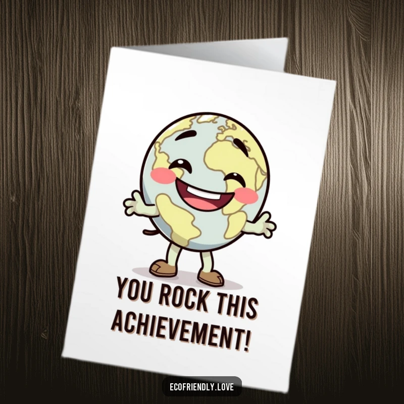 Funny Free Printable Congratulations Card: An Earth character with a goofy grin performing a silly dance.