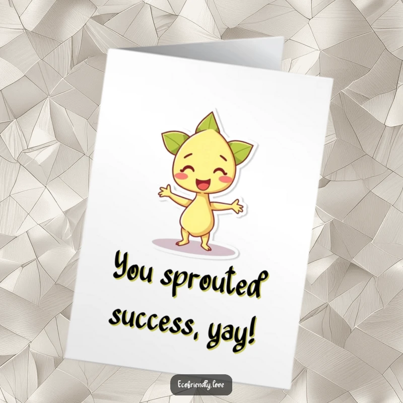Funny Free Printable Congrats Card: A happy sprout character doing an excited dance, celebrating a great achievement.