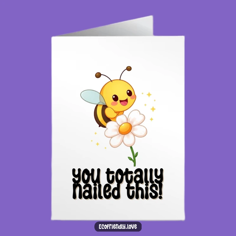 Free Printable Congrats Card: Bee's Sparkling Success, Flower Bloom Downloadable