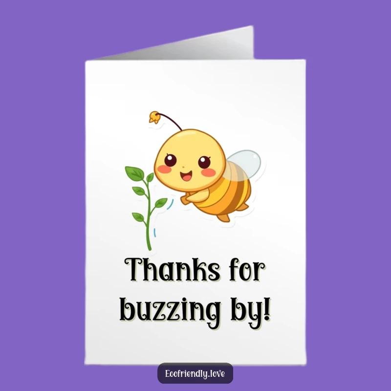 Free Printable Thank You Card: Cheerful Bee with Sprout Funny Downloadable