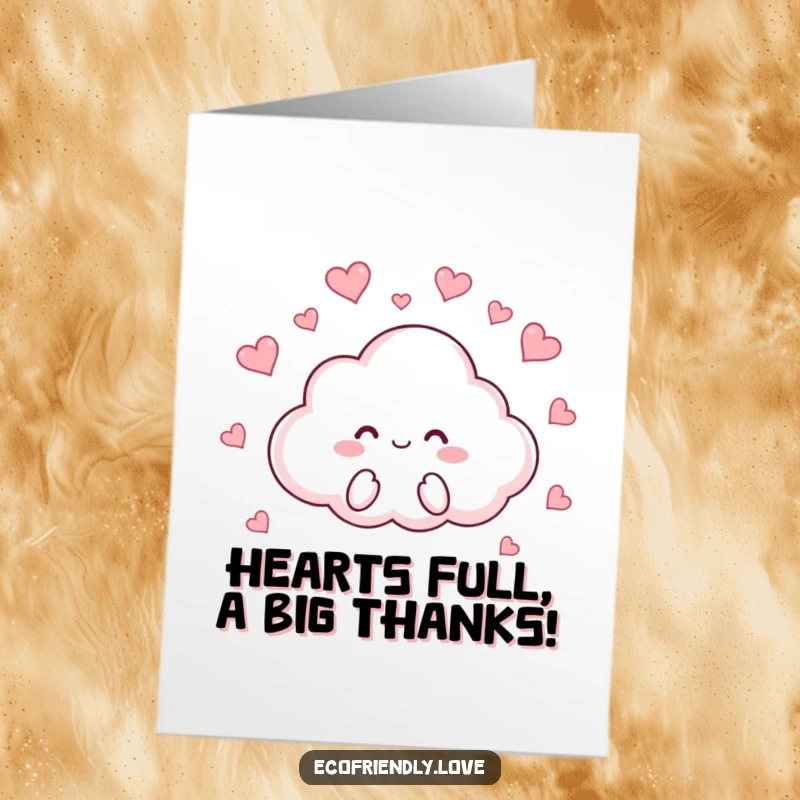 Funny Free Printable Thank You Card: A cheerful cloud character raining small hearts, a sweet and humorous way to say thanks.