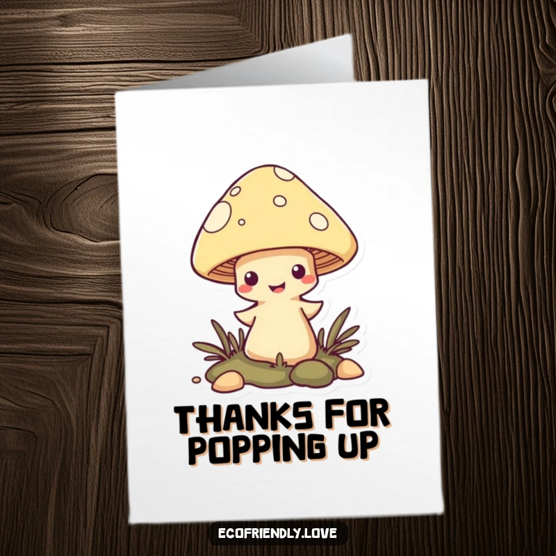 Funny Free Printable Thank You Card showing a mischievous mushroom character popping up playfully to convey thanks.