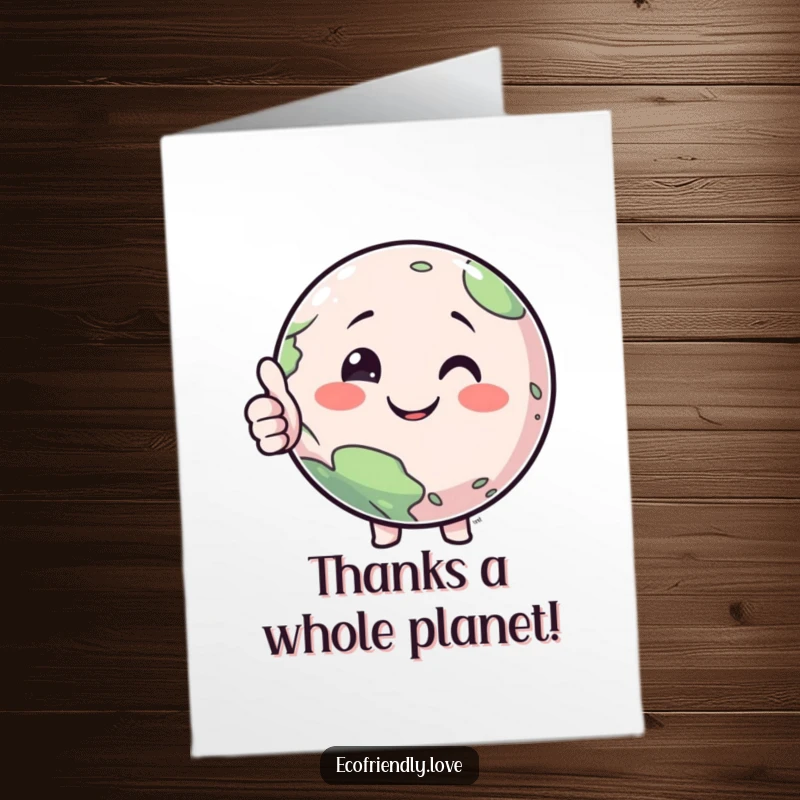 Funny Free Printable Thank You Card: A smiling Earth character giving a massive thumbs up as a gesture of thanks, easy to print.