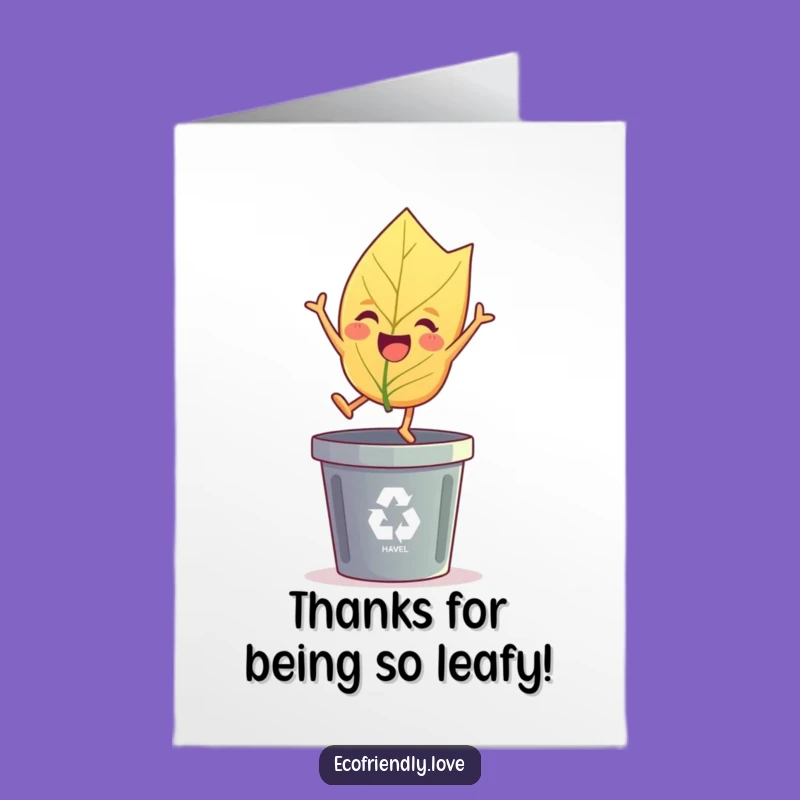Free Printable Thank You Card: Eco-Leaf Jumping, Funny Downloadable Gift for Green Gratitude