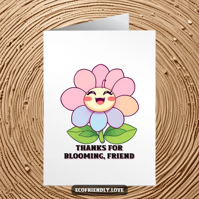 Funny Free Printable Thank You Card featuring an ecstatic flower character in full bloom, radiating thankfulness.