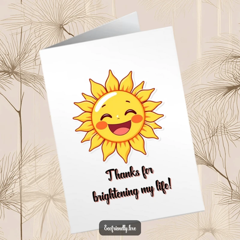Funny Free Printable Thank You Card: Sun character beaming with a wide, delighted grin, a warm and funny downloadable card.