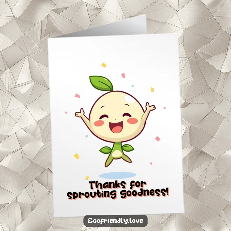 Funny Free Printable Thank You Card featuring an ecstatic sprout character showering confetti in gratitude.