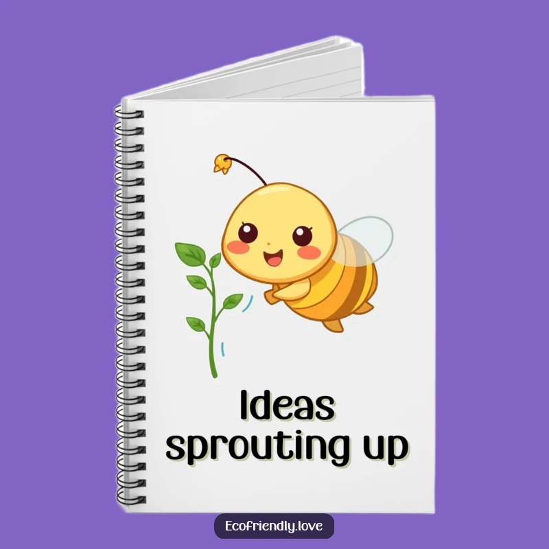 Funny Bee Notebook: Cheerful Character Flying with Sprout, Gardening Journal Gift