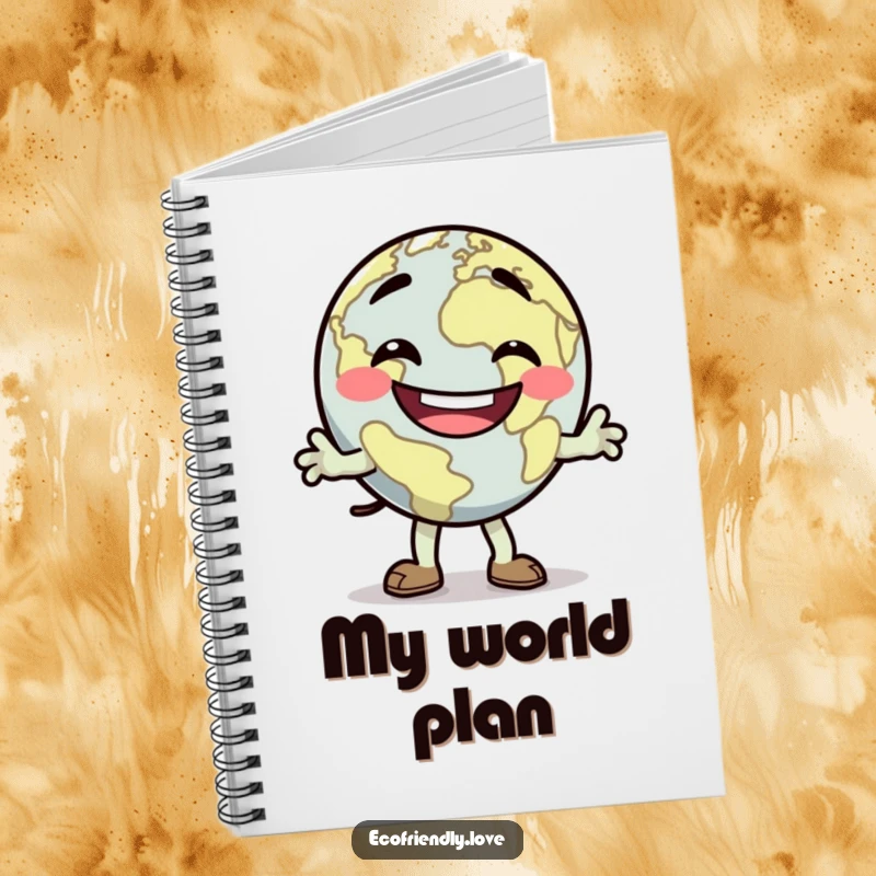 Funny dancing Earth notebook with a goofy grin, doing a silly jig, for writing and planning, a fun funny gift.