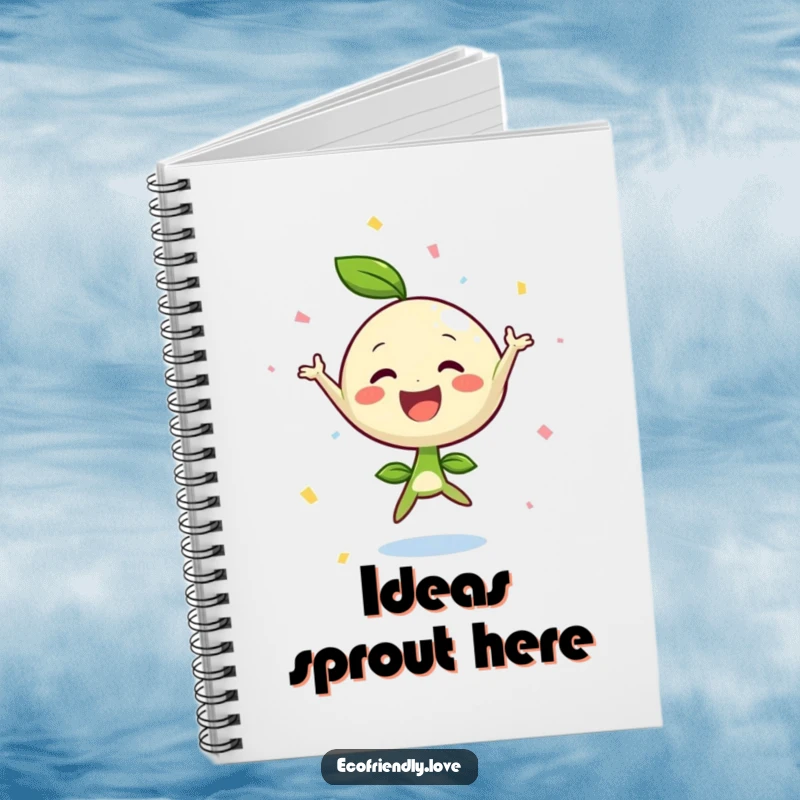 Funny sprout jumping joy notebook, with scattered confetti, for writing and planning, a cheerful funny gift.