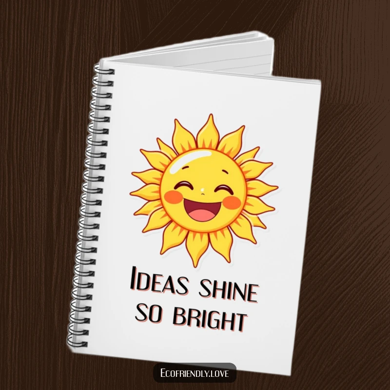 Funny sun character beaming with a wide, delighted grin, adorning a notebook for sunny and humorous note-taking.