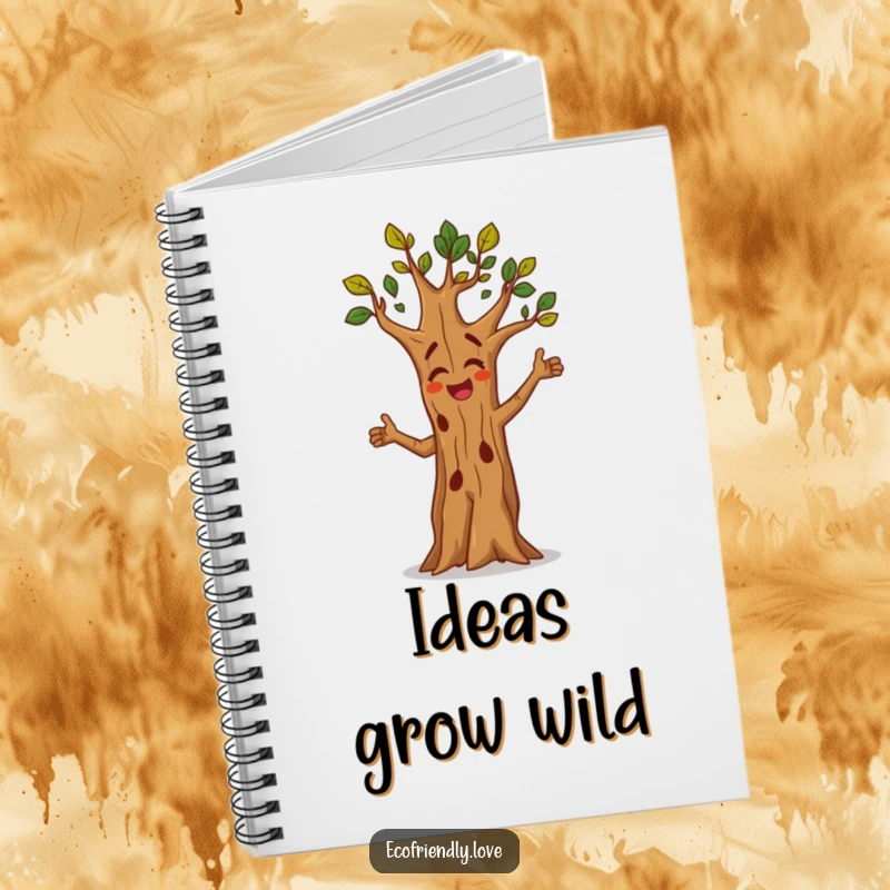 Funny notebook featuring a tree character in a lively dance, perfect for capturing creative ideas. A fun note-taking gift.