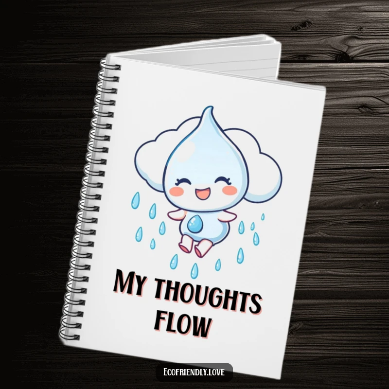 Funny Notebook: A water droplet character gleefully slides down a rain cloud, perfect for jotting down refreshing ideas and notes, a funny gift.