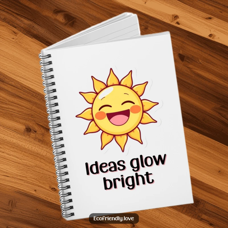 Funny notebook with a beaming sun character, its face radiating pure joy and enthusiasm. A perfect gift for note-taking.