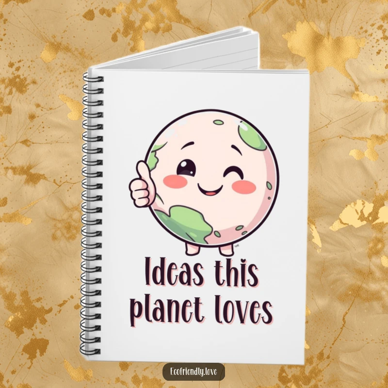 Funny notebook cover featuring a happy planet character giving a thumbs-up, inspiring note-taking and brainstorming with a smile.
