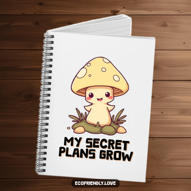 Funny Mushroom Notebook with a mischievous character popping up from the ground, encouraging playful notes and doodles.