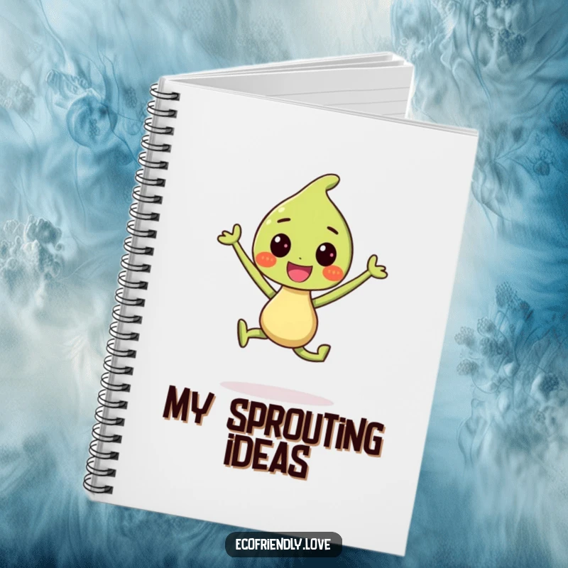 Funny Notebook: Features a smiling sprout character jumping, perfect for jotting down ideas with a sense of joy.