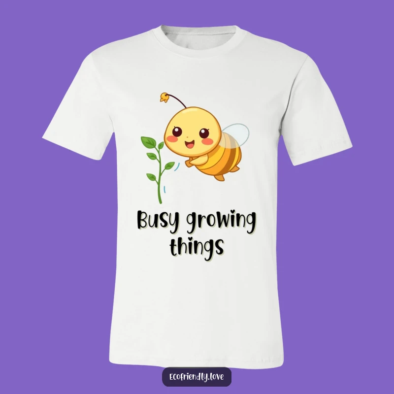 Funny Bee T-Shirt: Cheerful Character Flying with Sprout, Nature Lover's Gift