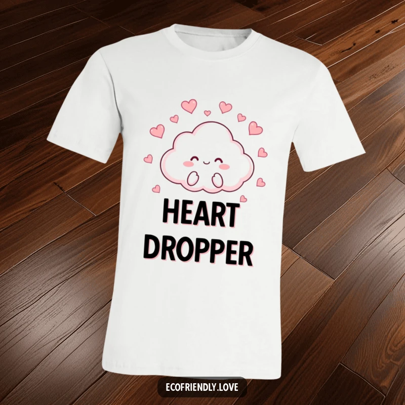 Funny t-shirt with a cute cloud character showering tiny red hearts, perfect for expressing love and playful emotions.