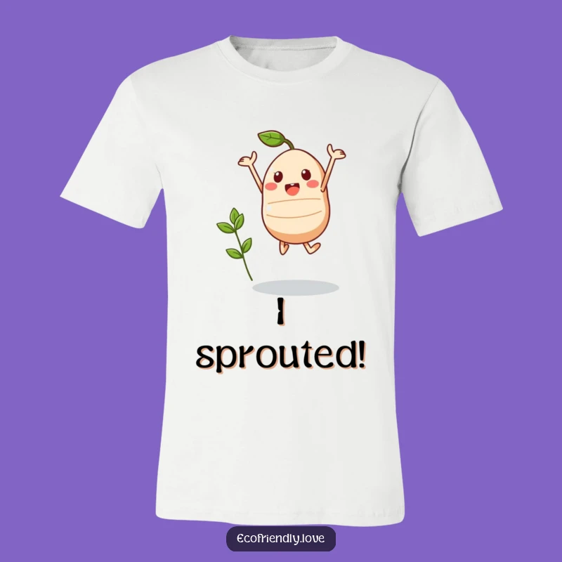 Funny Kawaii Seed T-Shirt - Triumphant Jump, Blooming Fun