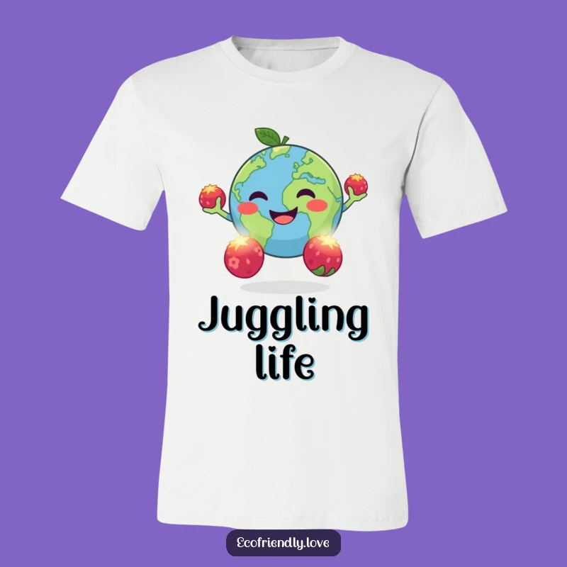 Funny Earth Juggling T-Shirt: Happy Planet Berry Toss Tee Funny Gift