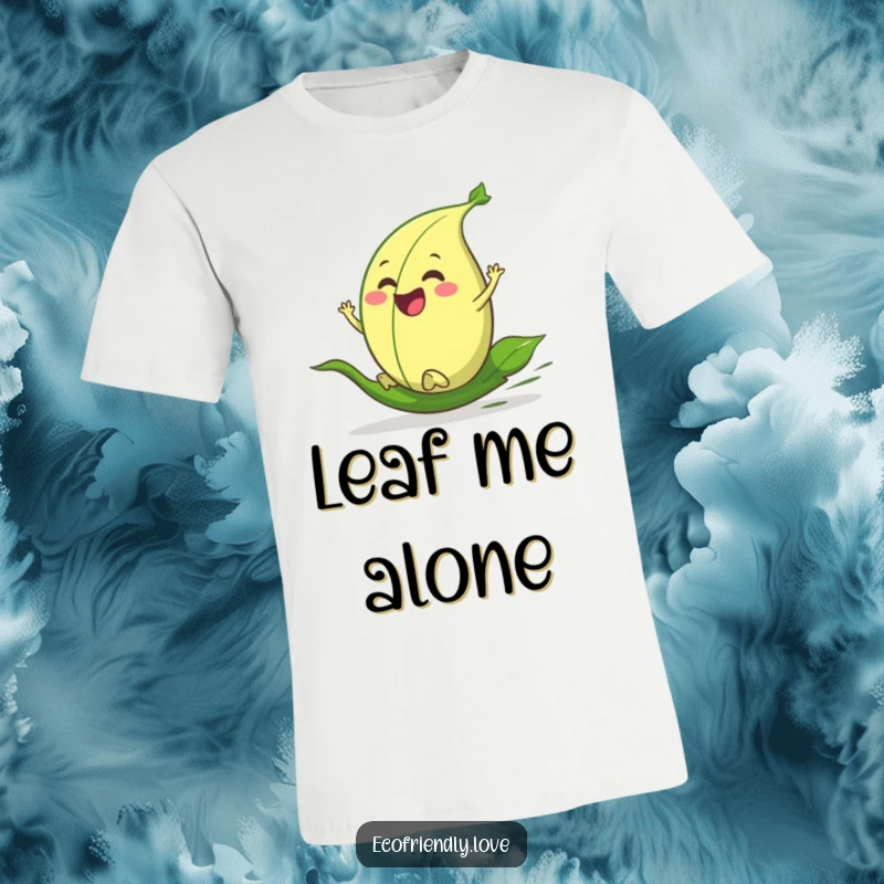 Funny t-shirt showcasing a vibrant green leaf character happily rolling down a hill with great energy and a wide smile.