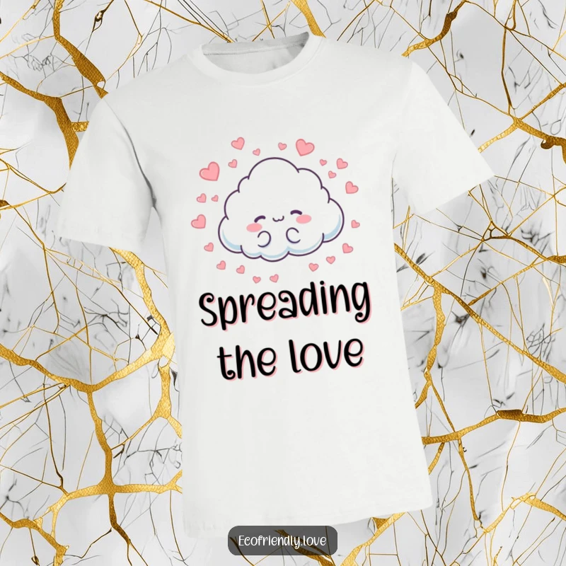 Funny t-shirt with a cute cloud character playfully showering tiny hearts. An ideal gift for romantics and lovers.