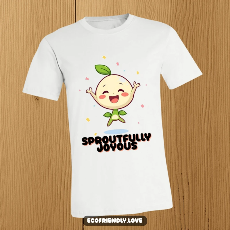 Funny sprout jumping with joy t-shirt, surrounded by falling confetti, a celebration of happiness, great funny gift.