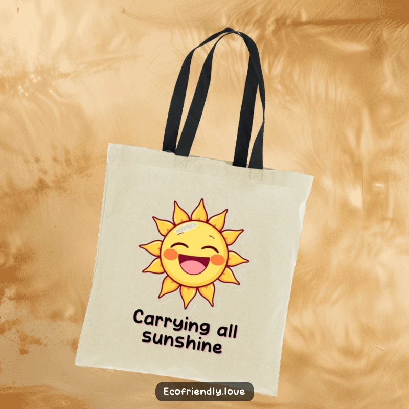 Funny tote bag with a beaming sun character, radiating pure delight and happiness. A practical and cheerful gift for sunny people.