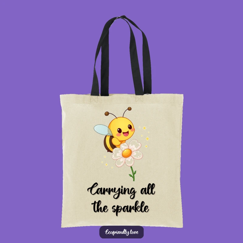 Funny Bee Sparkle Tote Bag: Cheerful & Hilarious Floral Accessory