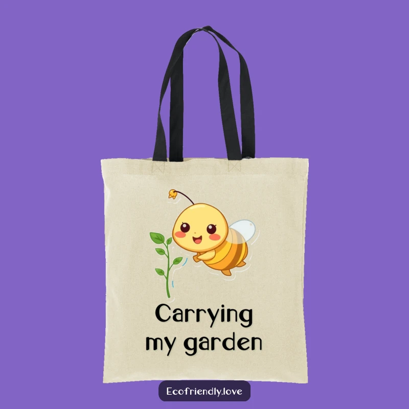 Funny Bee Tote Bag: Cheerful Character Flying with Sprout, Eco-Friendly Gift