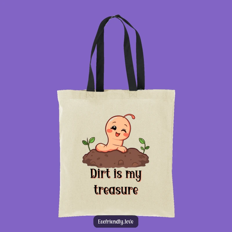Funny Earthworm Tote Bag: Giggling Character Peeking from Soil, Eco-Friendly Gift