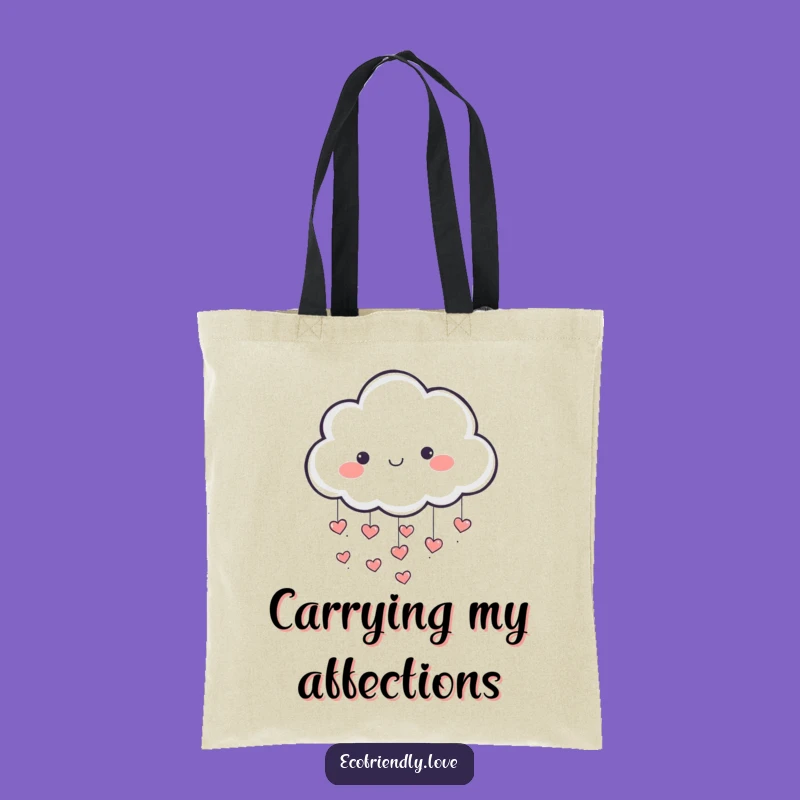Funny Cloud Tote Bag: Playful Character Raining Hearts, Charming Accessory Gift