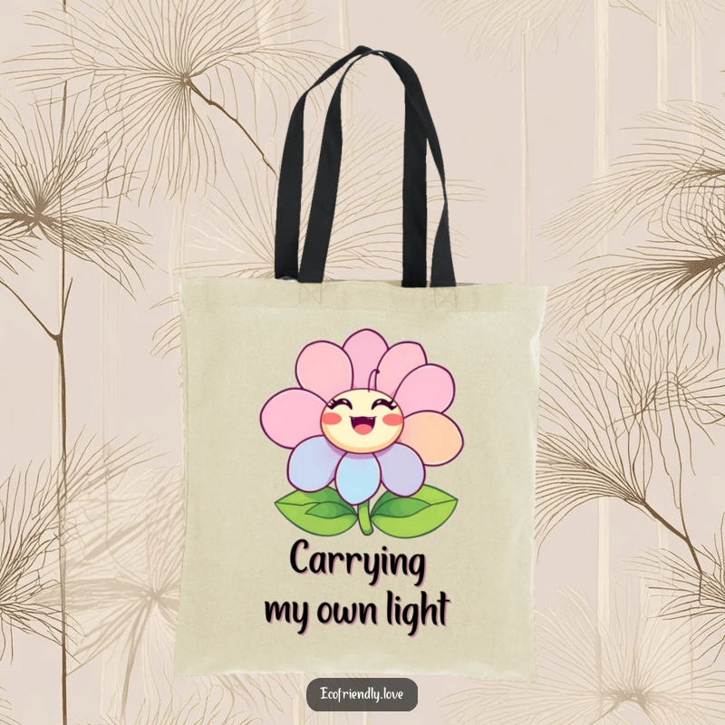 Funny Ecstatic Flower Tote Bag with a character displaying bright, ecstatically happy petals, perfect for carrying essentials with cheer.