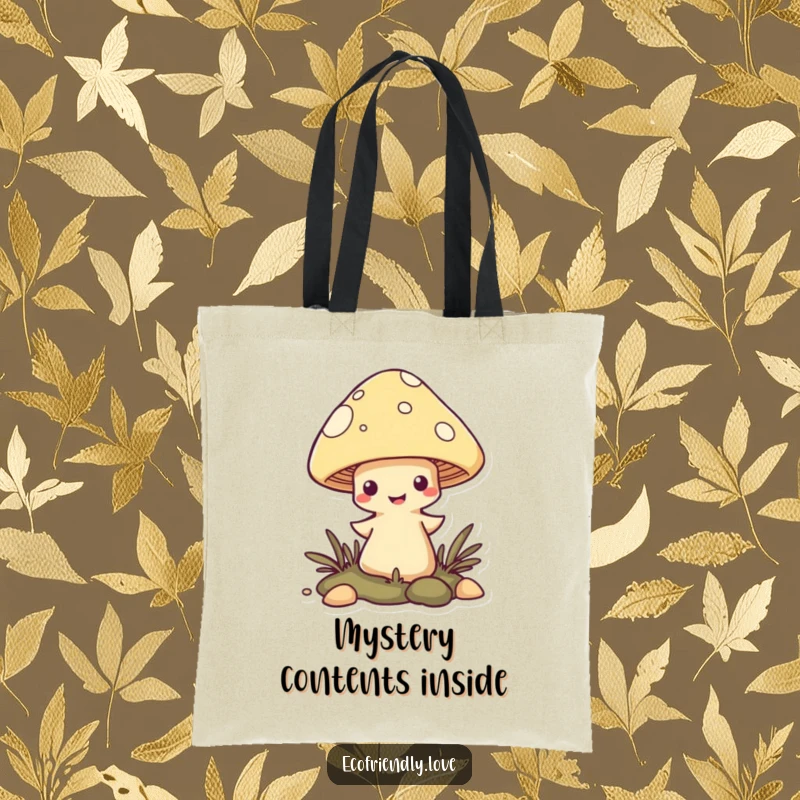 Funny Mushroom Tote Bag showing a mischievous character popping out of the ground, adding a playful accent to your day.