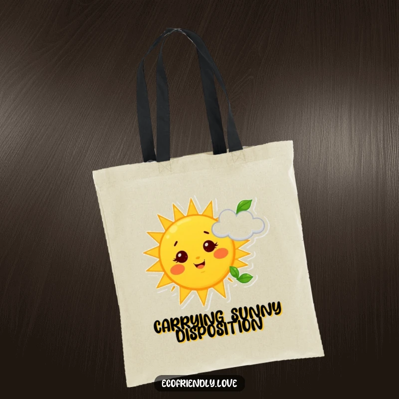Funny Sun and Cloud Tote Bag: A practical tote featuring a sun waving a leaf at a cloud, perfect for carrying essentials with a smile.